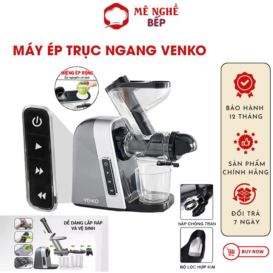 Máy ép Venko Trục Ngang đa năng, máy ép hoa quả trái cáy, máy ép chậm đa năng, Ép Kiệt bã, Máy Làm Sữa Hạt, Máy Làm Kem Bảo Hành 12 Tháng