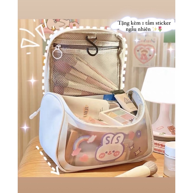 Túi đựng mỹ phẩm đi du lịch tặng kèm sticker dễ thương