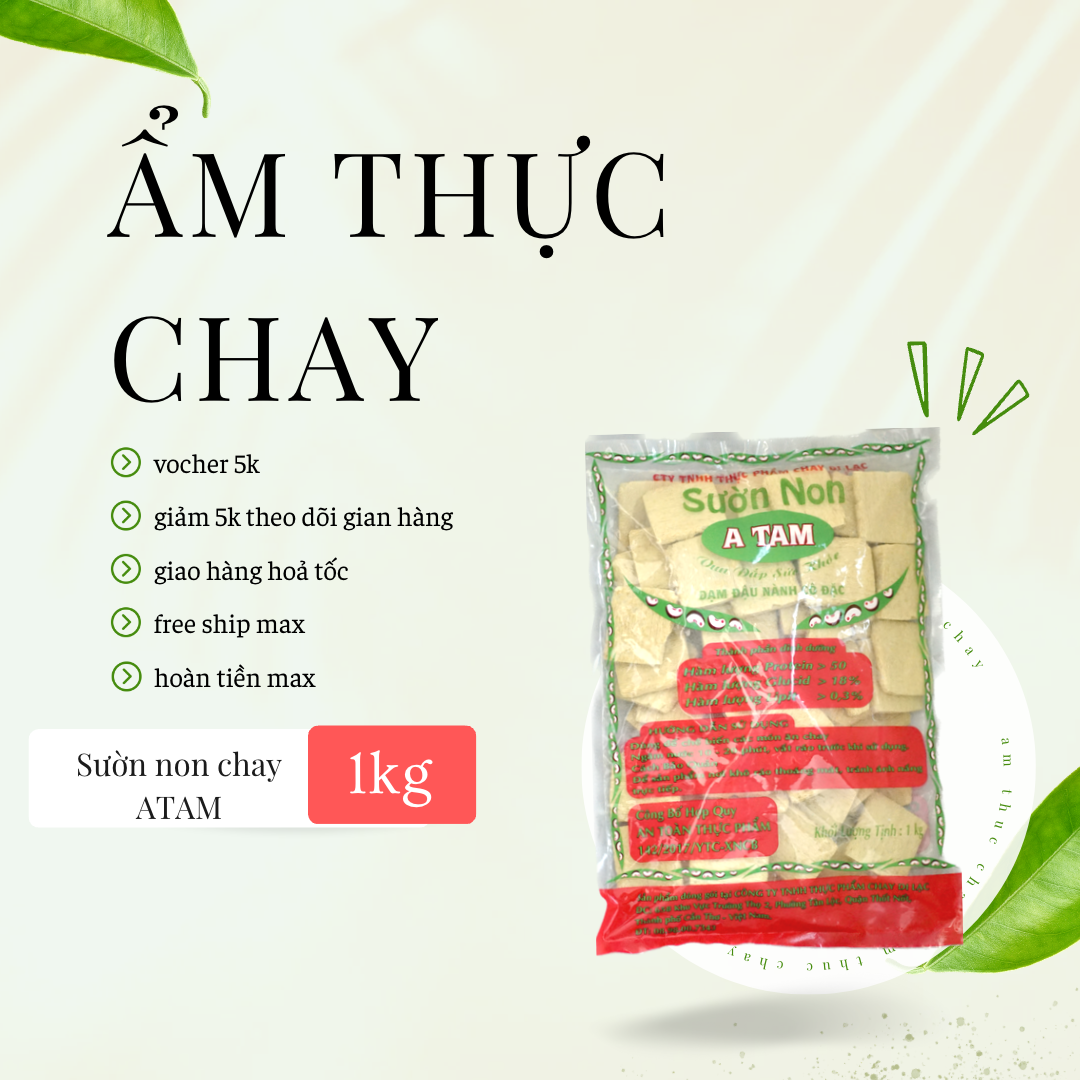 Sườn non chay A TAM 1 kg, thực phẩm chay làm từ nguyên liệu hữu cơ, sạch, dùng chế biến những món chay ngon như, cơm tấm chay, sườn non chay chiên xả ớt, sườn non chay chiên, sườn non chay rim nước tương