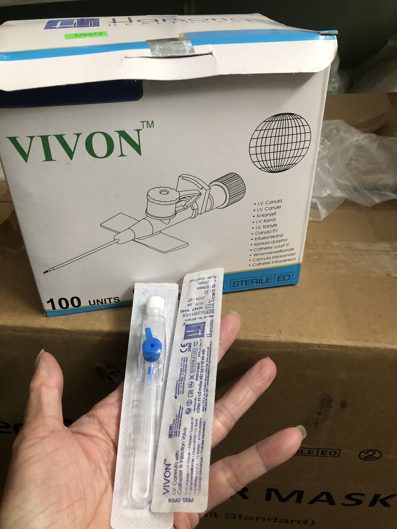 Hộp 100 cây Kim luồn tĩnh mạch vivon hàng Ấn độ size 20G