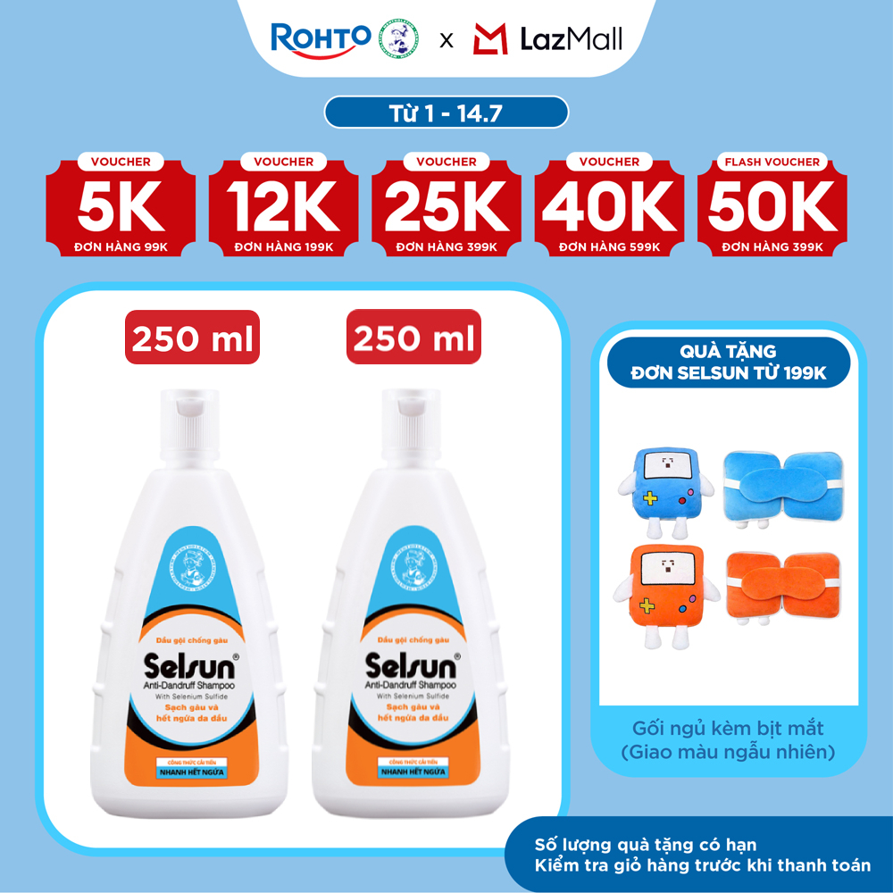 Bộ 2 x Dầu gội Selsun chống gàu, sạch gàu  hết ngứa da đầu Selsun Anti-Dandruff Shampoo 250ml (2 x 250ml)