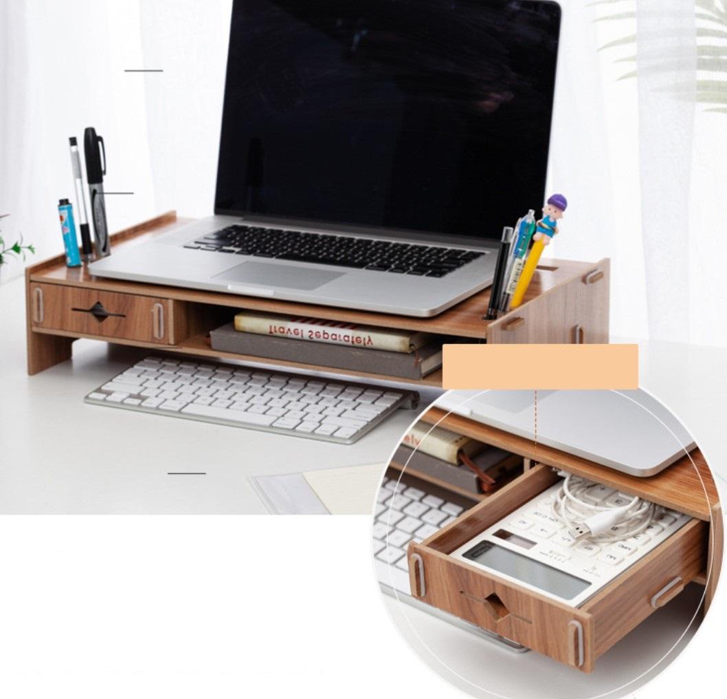 Bàn kê màn hình máy tính Monitor Laptop đa năng bằng gỗ ghép tiện dung có khe tản nhiệt và hộc tủ 2019