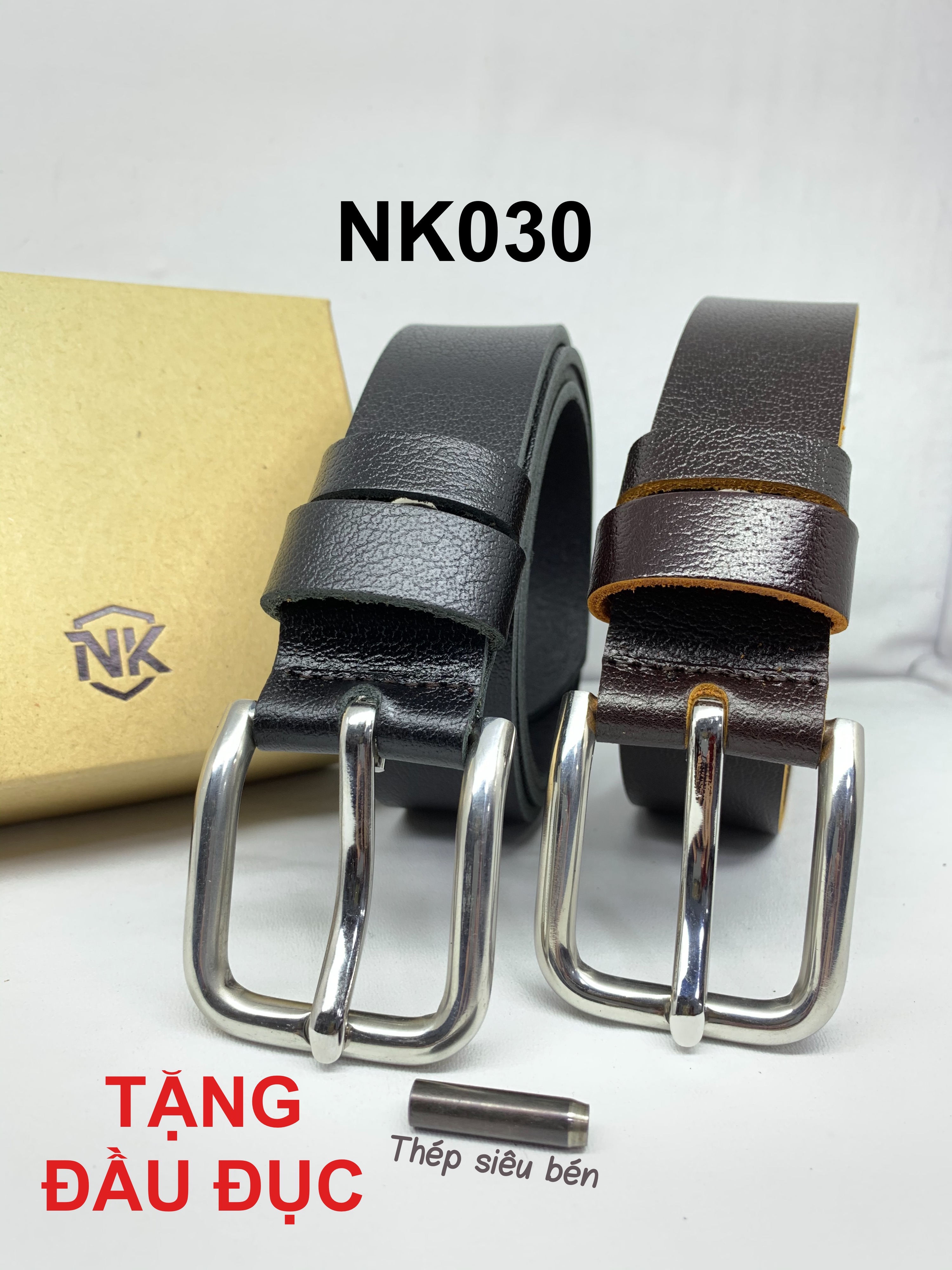 Thắt lưng da NIKA khoá đúc inox-bản 33mm-NK030 (tặng đầu đục)