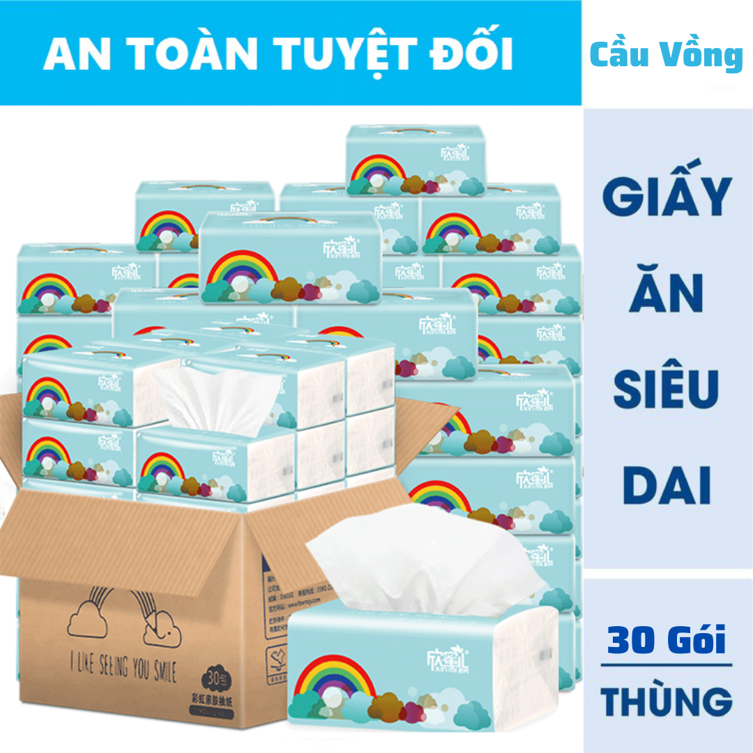 Thùng 30 gói giấy ăn cầu vồng 300 tờ 3 lớp 1 tờ giấy ăn khăn giấy cầu vồng hàng loại 1 giấy ăn cầu vồng