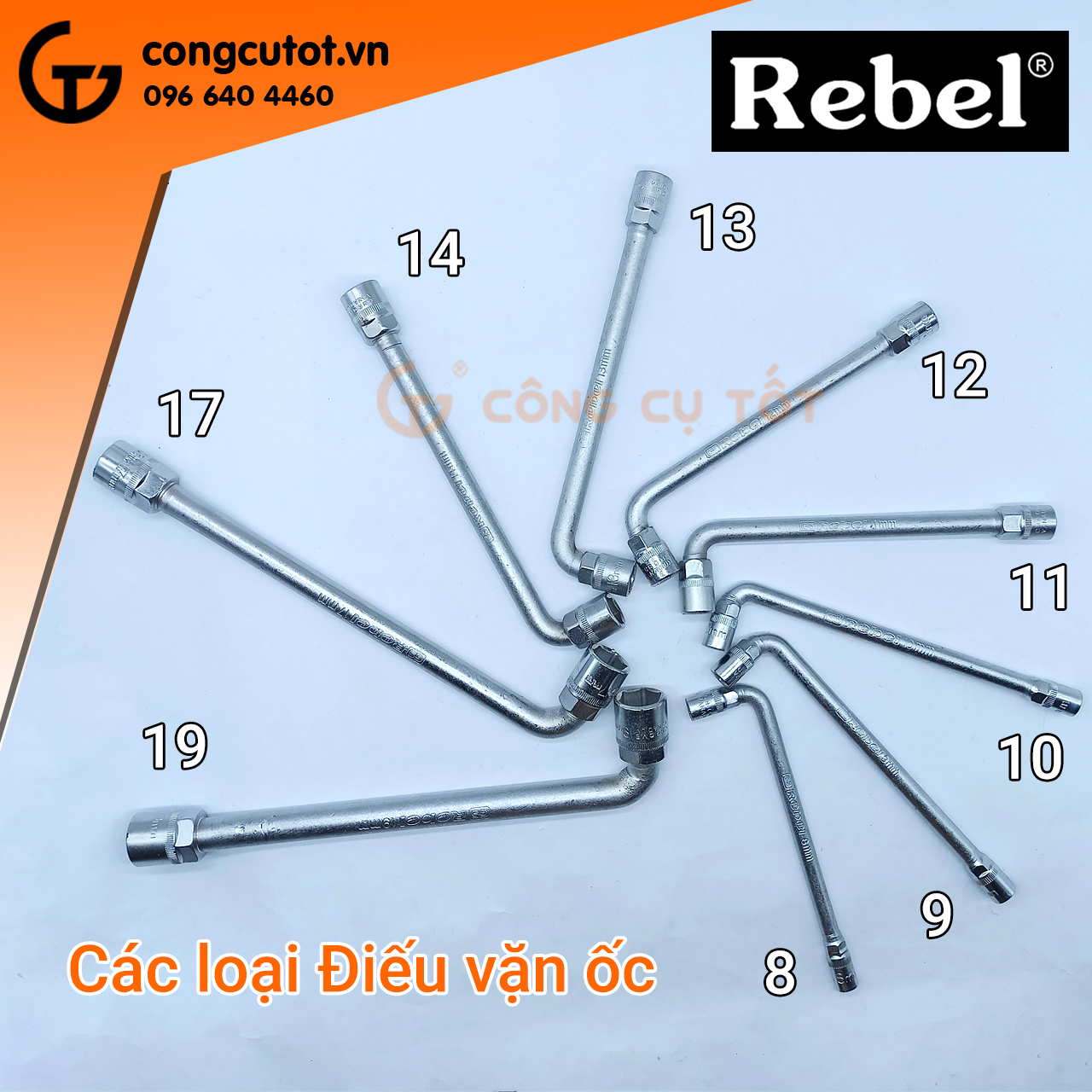 Bộ 9 khóa ống điếu - cần điếu Rebel 2 đầu 8-19mm