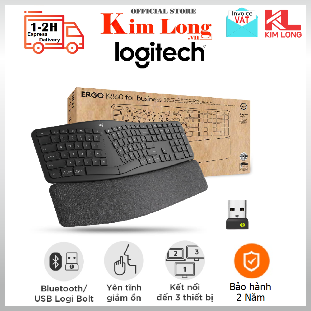 Bàn phím công thái học Logitech ERGO K860 for Business Split Keyboard - Bảo hành 2 năm