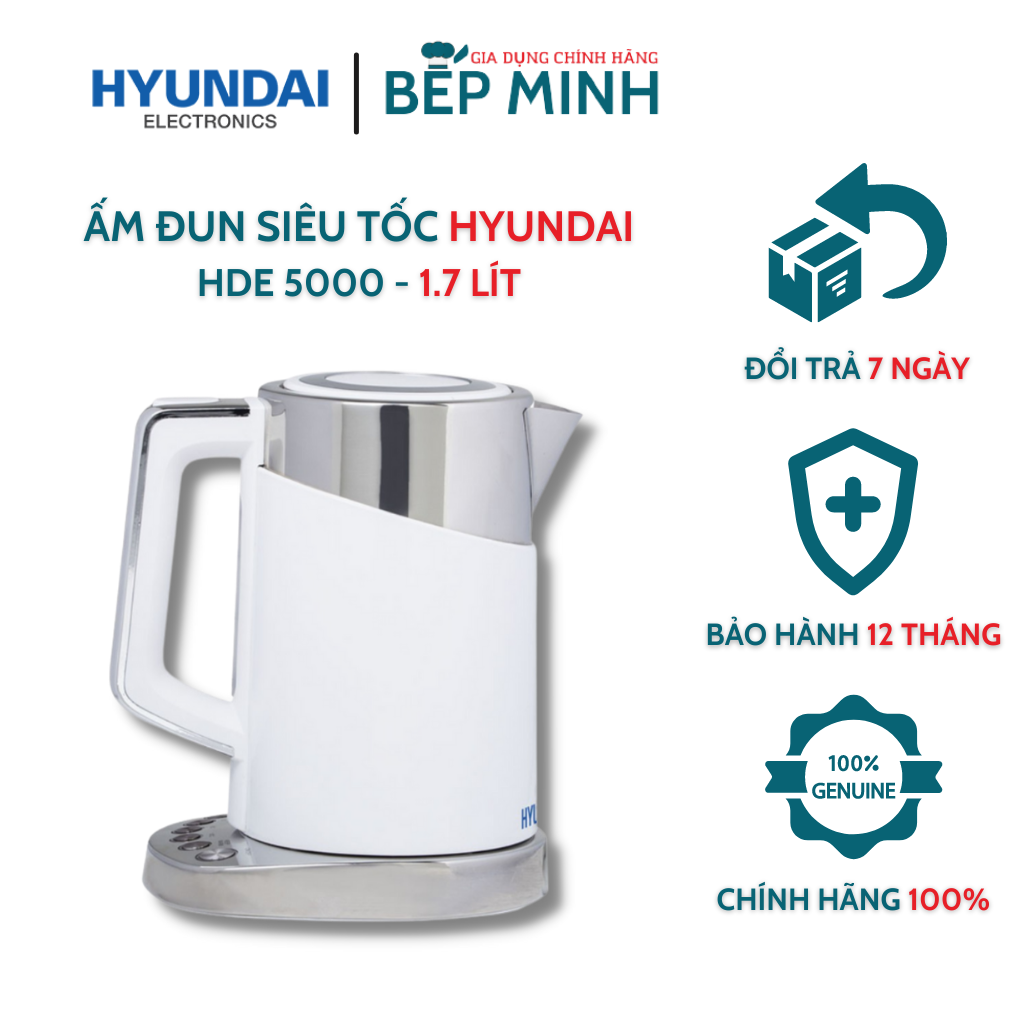 Ấm đun siêu tốc Hyundai HDE 5000 1.7lit Bảo hành 12 tháng 4 mức điều chỉnh nhiệt độ