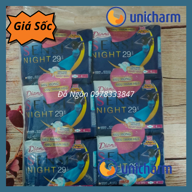 [HCM][GIÁ SỈ]Combo 48 Gói(1 Thùng) Băng Vệ Sinh Diana Sensi Đêm 29 Cm (4 miếng/gói) Êm Thoáng Tối Đa Tha Hồ Ngon Giấc (HSD: 2024. giá bao bì 17.000đ)