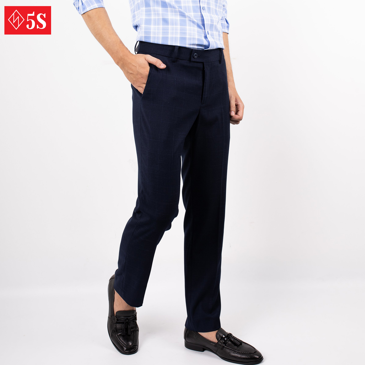 Quần Tây Nam 5S Họa Tiết Kẻ Caro Chìm Màu Xanh Xám, Dáng Ôm Trẻ Trung, Nam Tính, Lịch Lãm (QAU0406S1XAX)