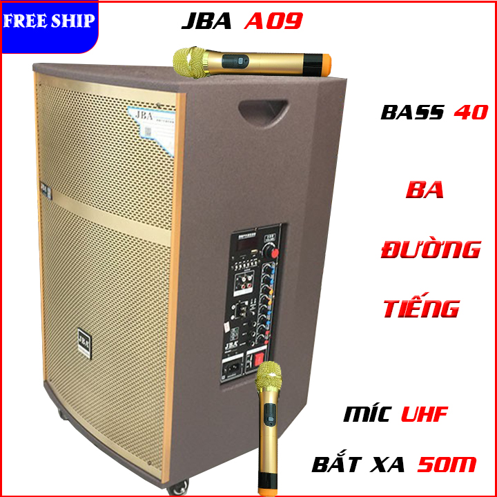 LOA  KÉO KARAOKE CHUYÊN NGHỆP JBA A09 BASS 40 BA ĐƯỜNG TIẾNG, ÂM THANH SIÊU HAY, KÈM 2 MÍC UHF XỊN SÒ