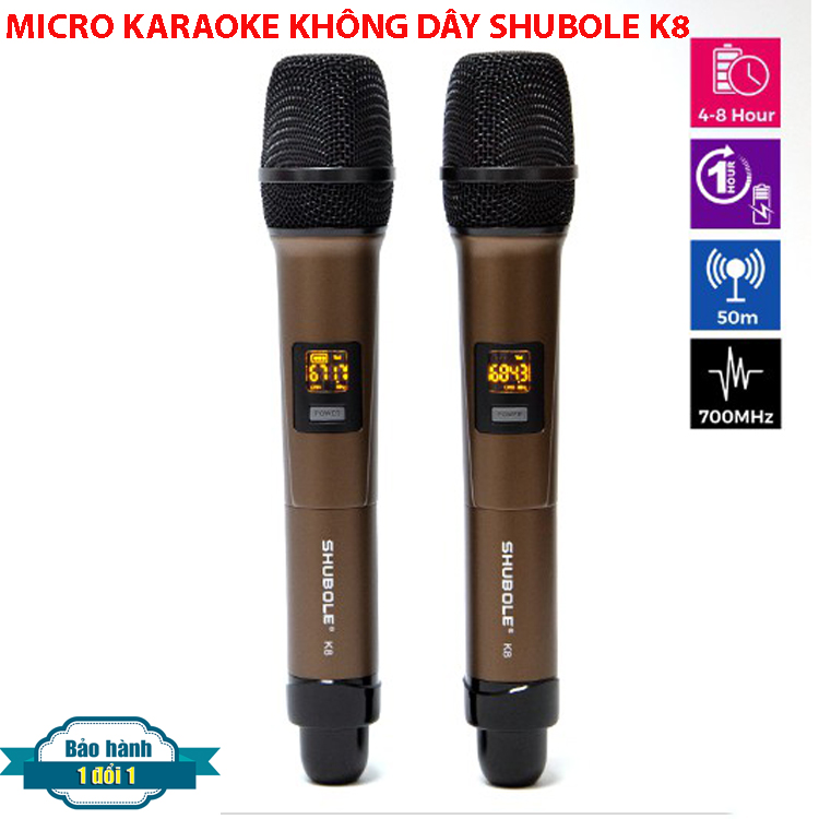 [HCM]Micro Karaoke không dây SHUBOLE K8 (2 MIC)- Công nghệ mới 2021 lời nhẹ Hút âm tốt Thiết kế đẹp Tần số điều chỉnh trong phạm vi 35m Màn hình LCD hiển thị tần số sóng âm volume pin giúp dễ kiểm soát- Bh 12 Tháng