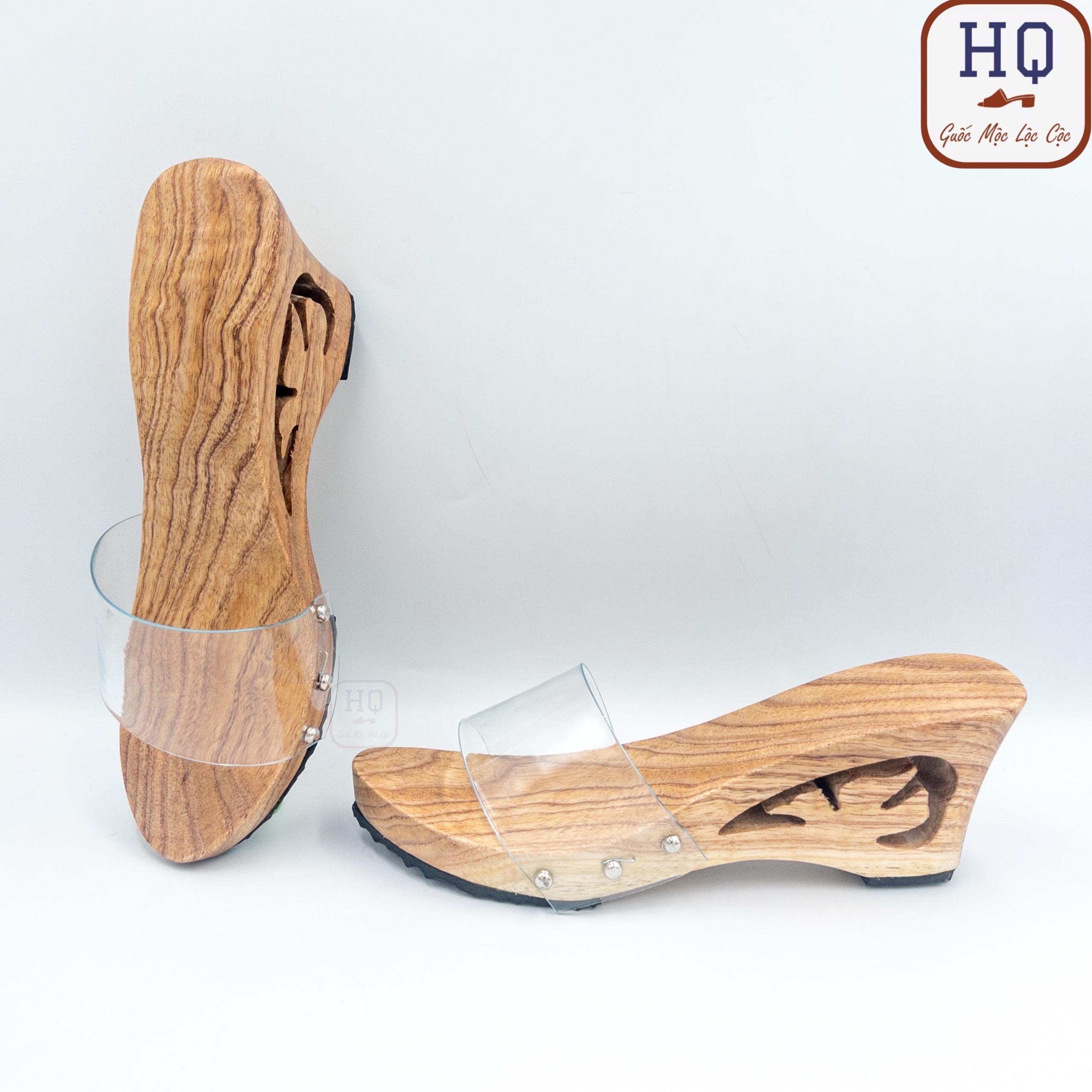  Guốc gỗ cao gót nữ dép gỗ 7 phân quai nhựa trắng Bồ Câu guốc mộc đế xuồng mặc áo dài bà ba đồ lam đi chùa phụ kiện chụp ảnh 