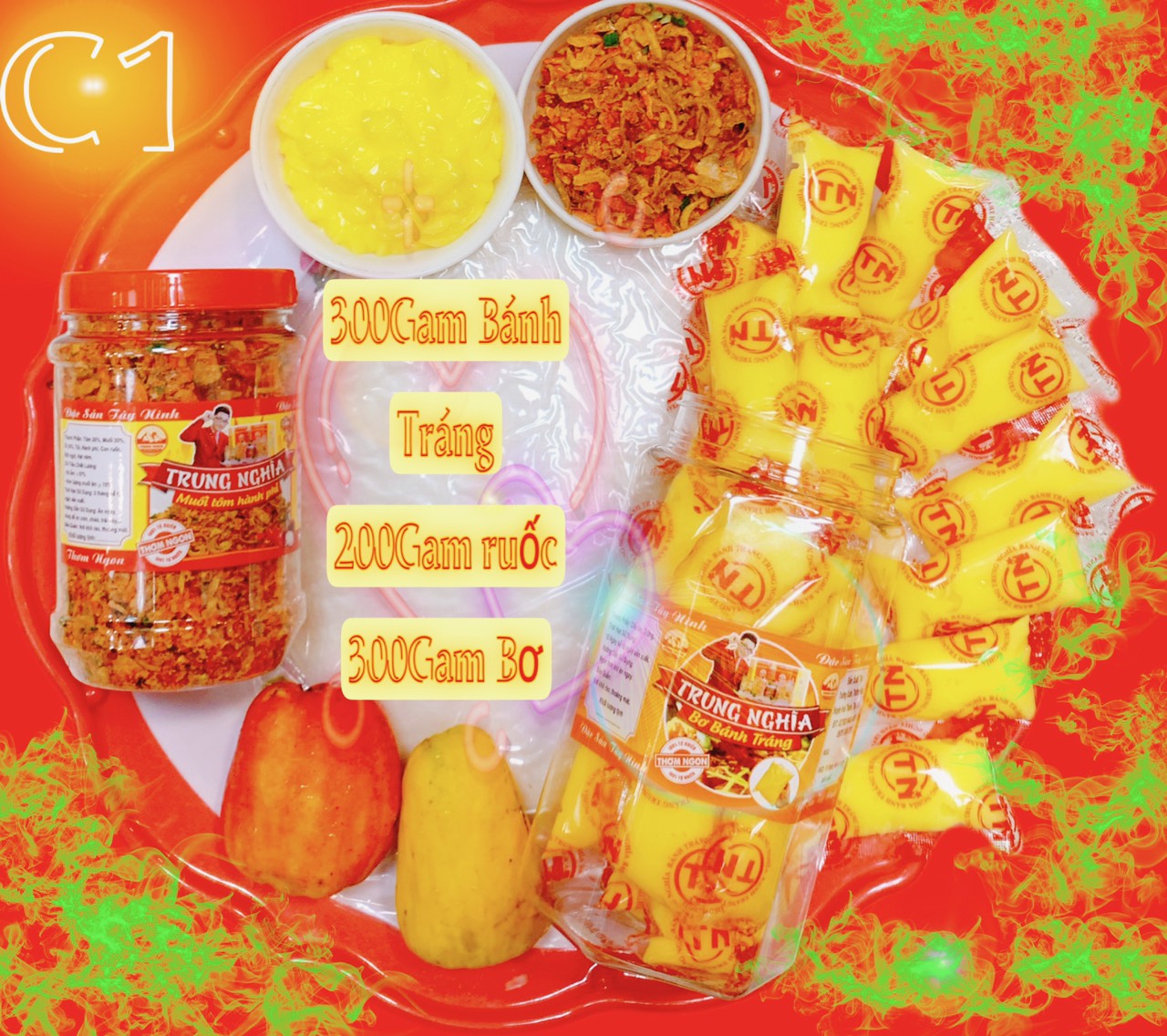 combo Bánh Tráng Muối Tôm Hành Phi Tặng 300Gram Bơ