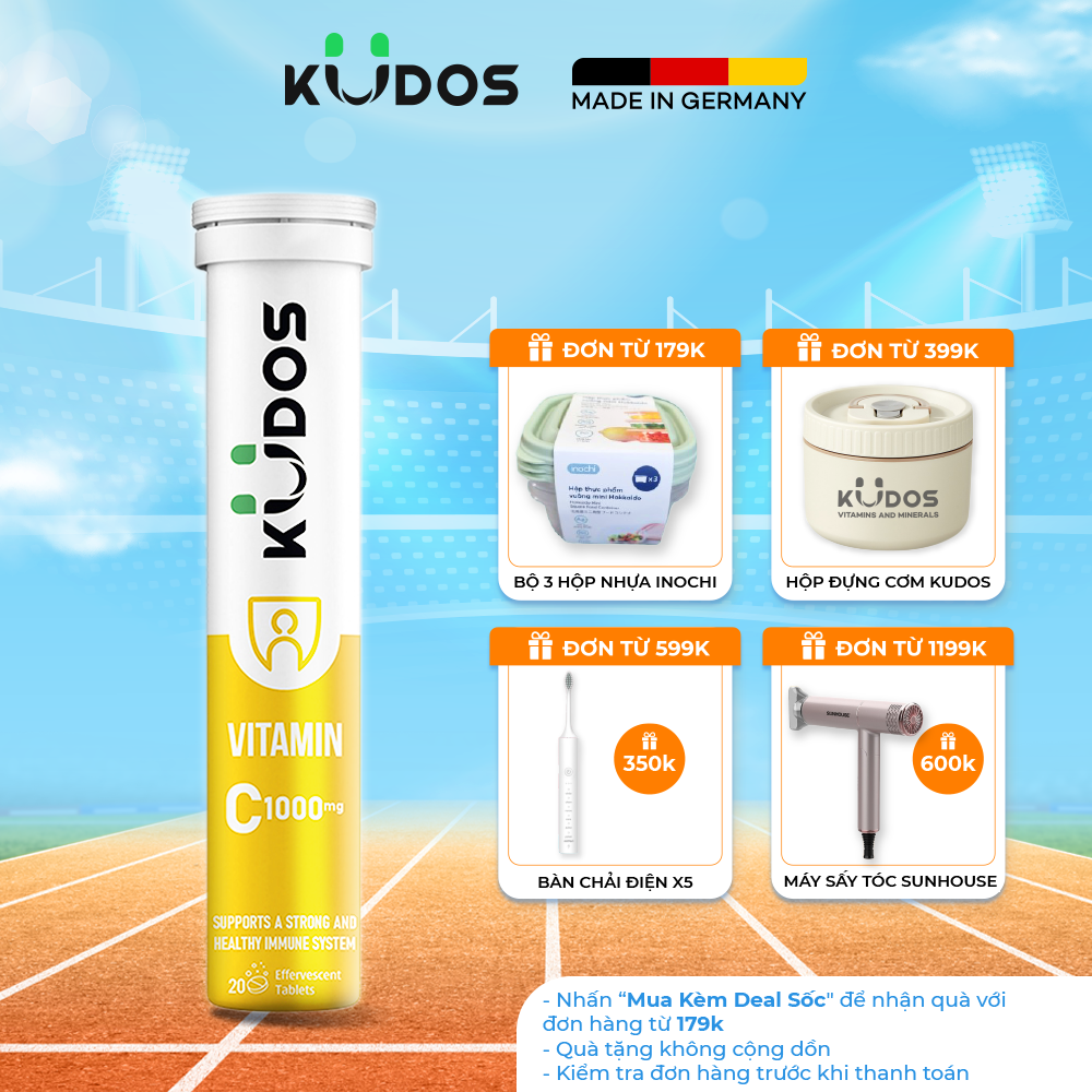 Viên sủi kudos vitamin c 1000mg nâng cao sức đề kháng hương chanh