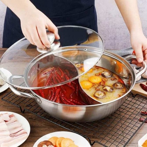 Nồi lẩu inox 2 ngăn - nồi lẩu 2 ngăn kích thước 30cm- nồi lẩu đa năng kiểu dáng thông minh và hiện đại - nổi lẩu đa năng - nồi lẩu điện -. nồi lẩu gia đình - nồi - nồi lẩu điện gia đình