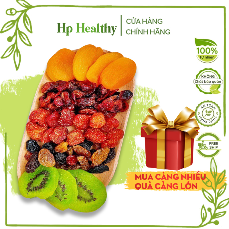 500G Trái cây sấy dẻo không đường Mix Fruits 5 loại gồm mơ, dâu sấy, kiwi, nam việt quất, nho chile Ăn vặt Hp Healthy