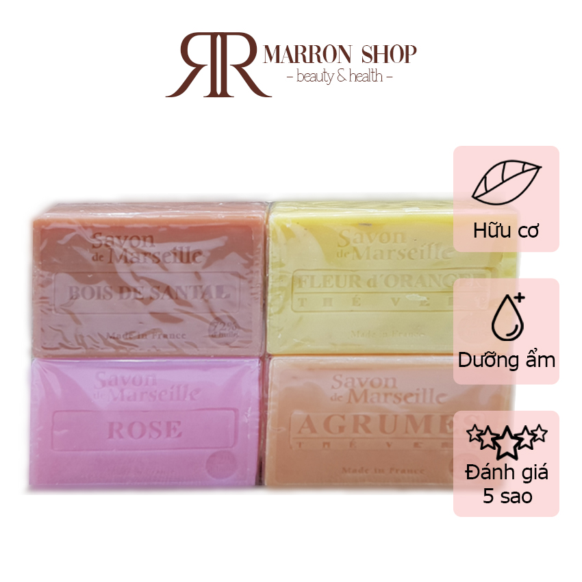 Xà bông cục hand made hữu cơ thiên nhiên Savon de Marseille 100gr, dưỡng ẩm và làm mềm da - Le Marron Shop