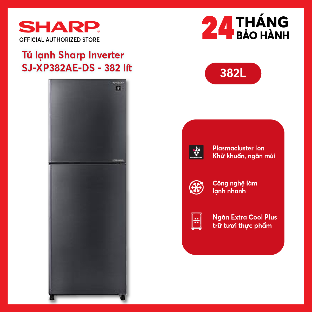 [FreeSHIP COD + Lắp Hà Nội] Tủ lạnh Sharp SJ-XP382AE-SL/DS 360 lít Inverter