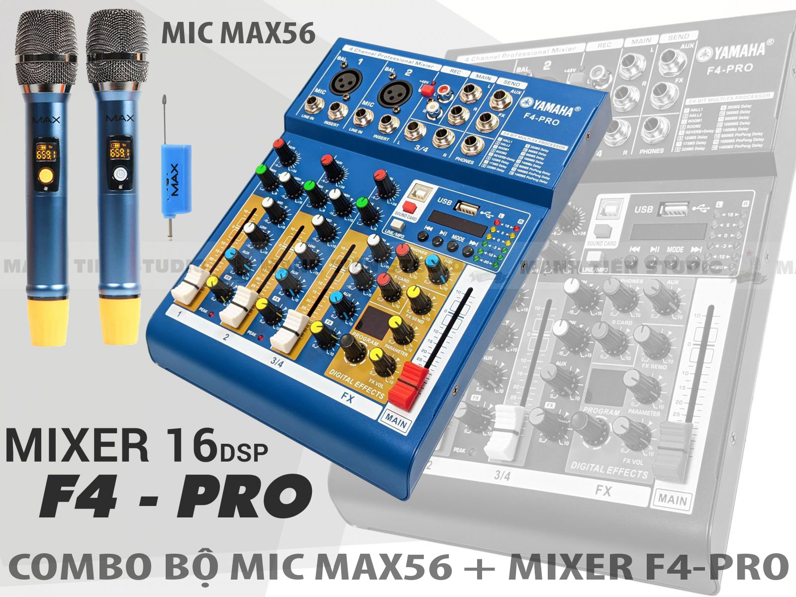 (MIỄN PHÍ GIAO HÀNG) COMBO Trọn Bộ Bản Nâng Cấp Dàn Karaoke Gia Đình, Bàn Trộn Mixer F4 Pro + Bộ 2 M