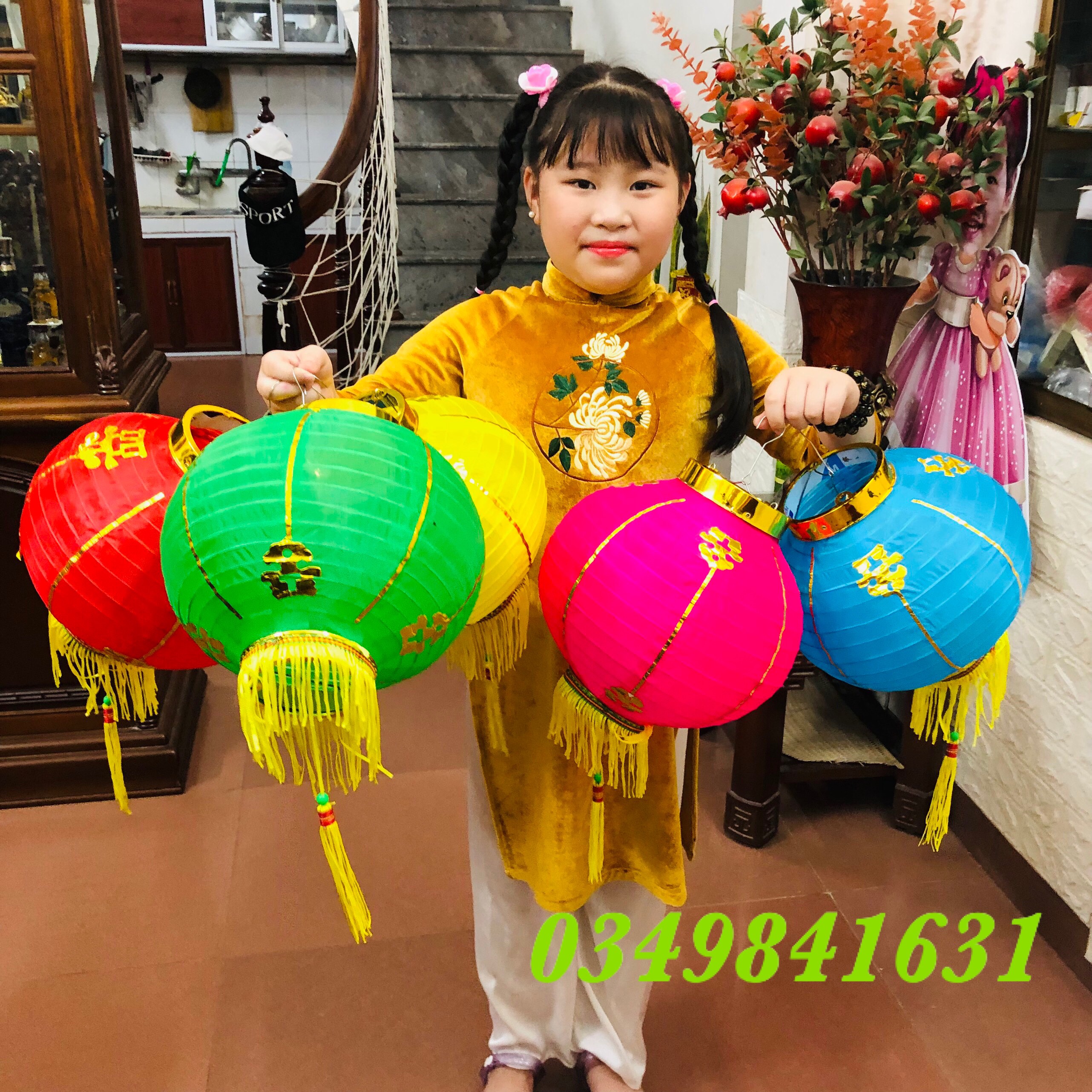 Đèn lồng vải tròn có tua 30cm trang trí ngoài trời nhiều màu sắc
