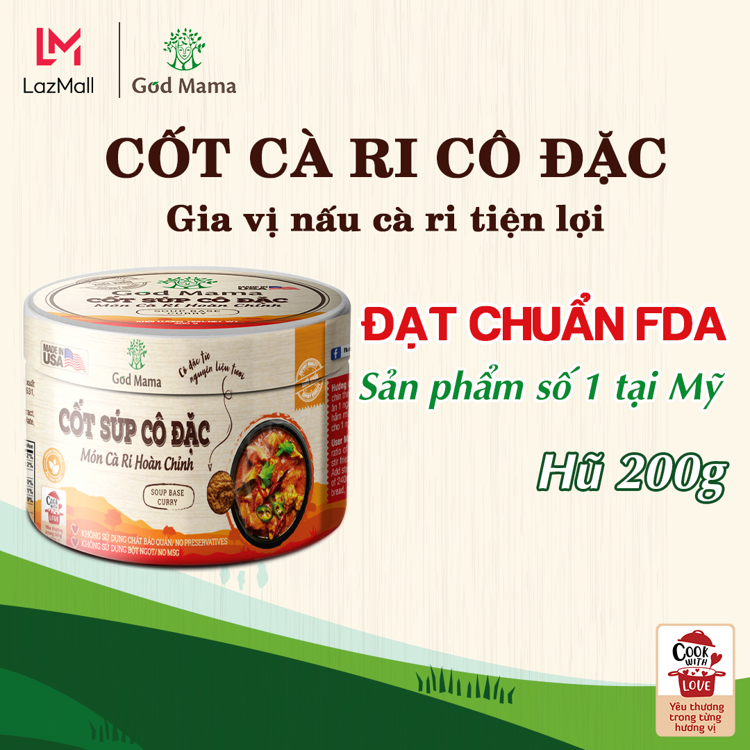 [CP] Cốt Súp Cô Đặc Cà Ri (200g) - Món Cà Ri Hoàn Chỉnh - Gia vị nấu Cà ri tiện lợi -  - Tiêu chuẩn FDA, không bột ngọt, không chất bảo quản, tốt cho sức khỏe - Sản phẩm số 1 tại Mỹ- Thương Hiệu God Mama (200gram)