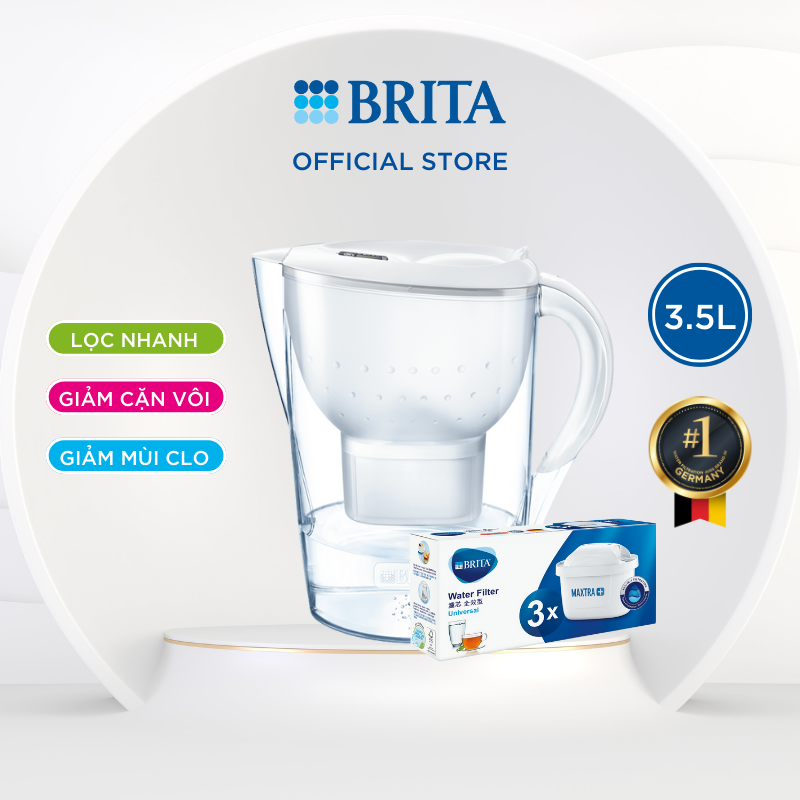 Combo bình lọc nước brita marella xl 3.5l kèm hộp 3 lõi lọc brita maxtra plus - hàng chính hãng