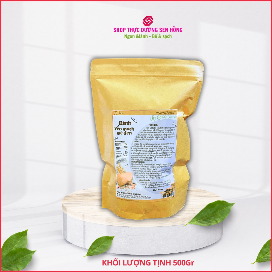 Bánh ăn kiêng thực dưỡng, không đường (500gr) Bánh nướng yến mạch mè đen