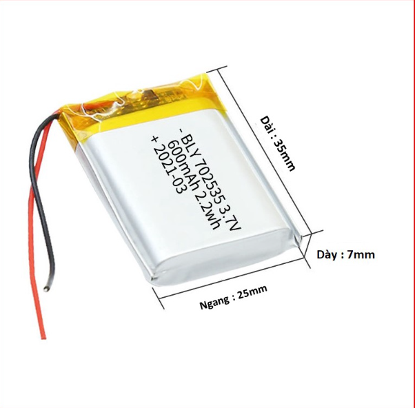 3.7V 600mah 702535 Pin Sạc Lithium Polymer  Cho tai nghe,loa Mp3 MP4 MP5 GPS PSP Bluetooth