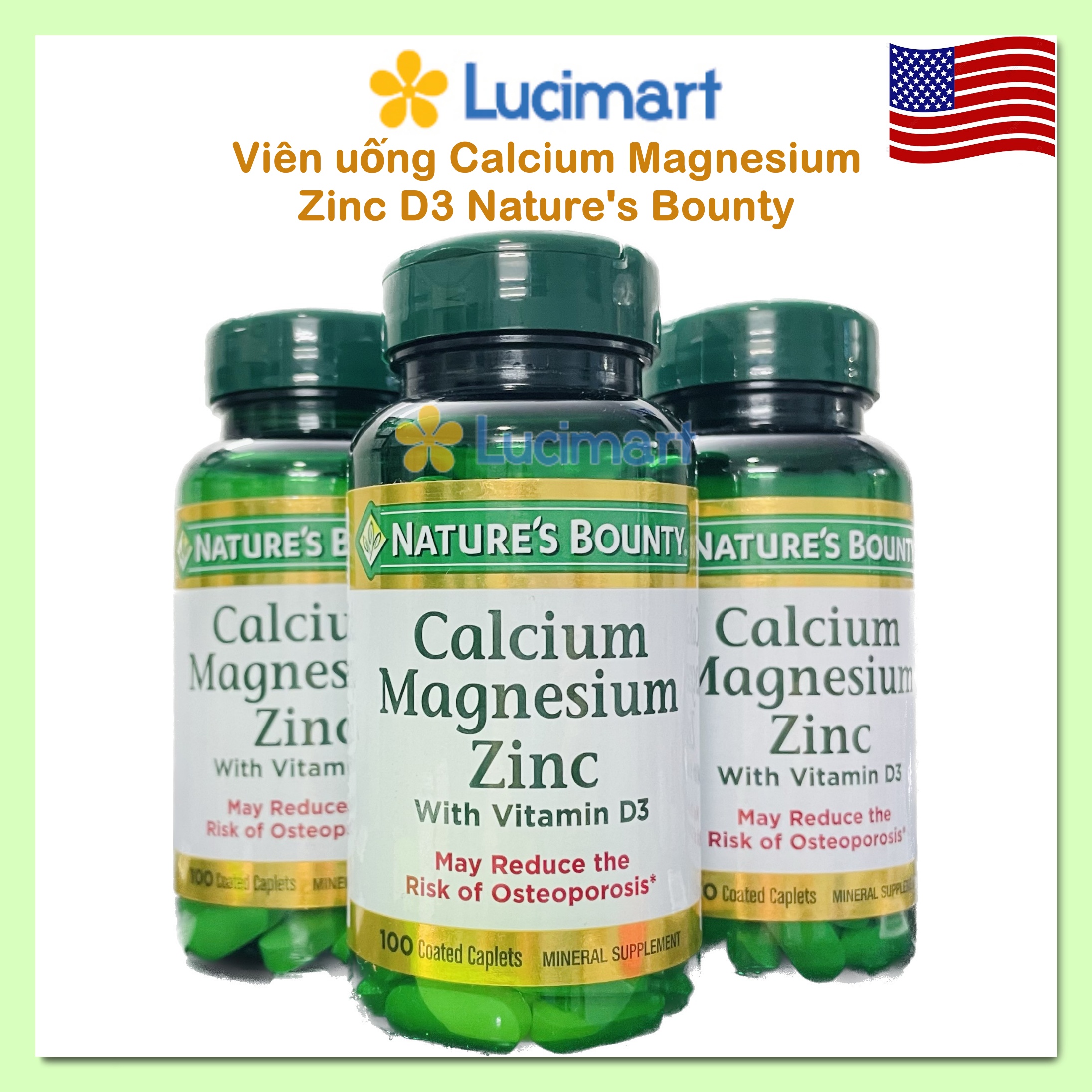 Viên uống Calcium Magnesium Zinc D3 Nature s Bounty hũ 100 viên Hàng Mỹ