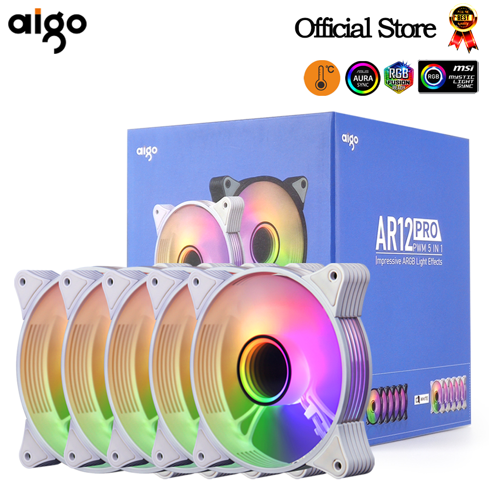 Aigo AR12PRO White 120mm ARGB fans 4pin PWM Cooling fan 3pin 5v Aurora Effect Colorful choice 12cm ventilador Computer PC Case fans