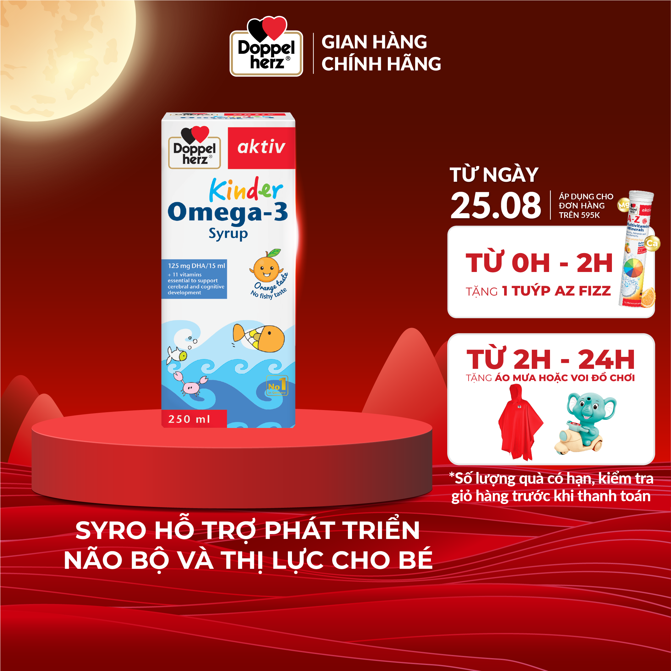 Siro omega 3 cho bé Doppelherz Kinder Omega-3 Syrup hỗ trợ phát triển não bộ và thị lực cho bé