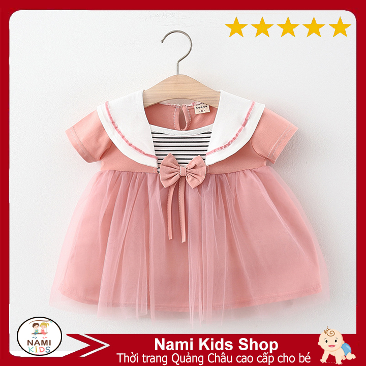 [219:K23] Váy công chúa cho bé phong cách thủy thủ đính nơ dễ thương hàng Quảng Châu cao cấp