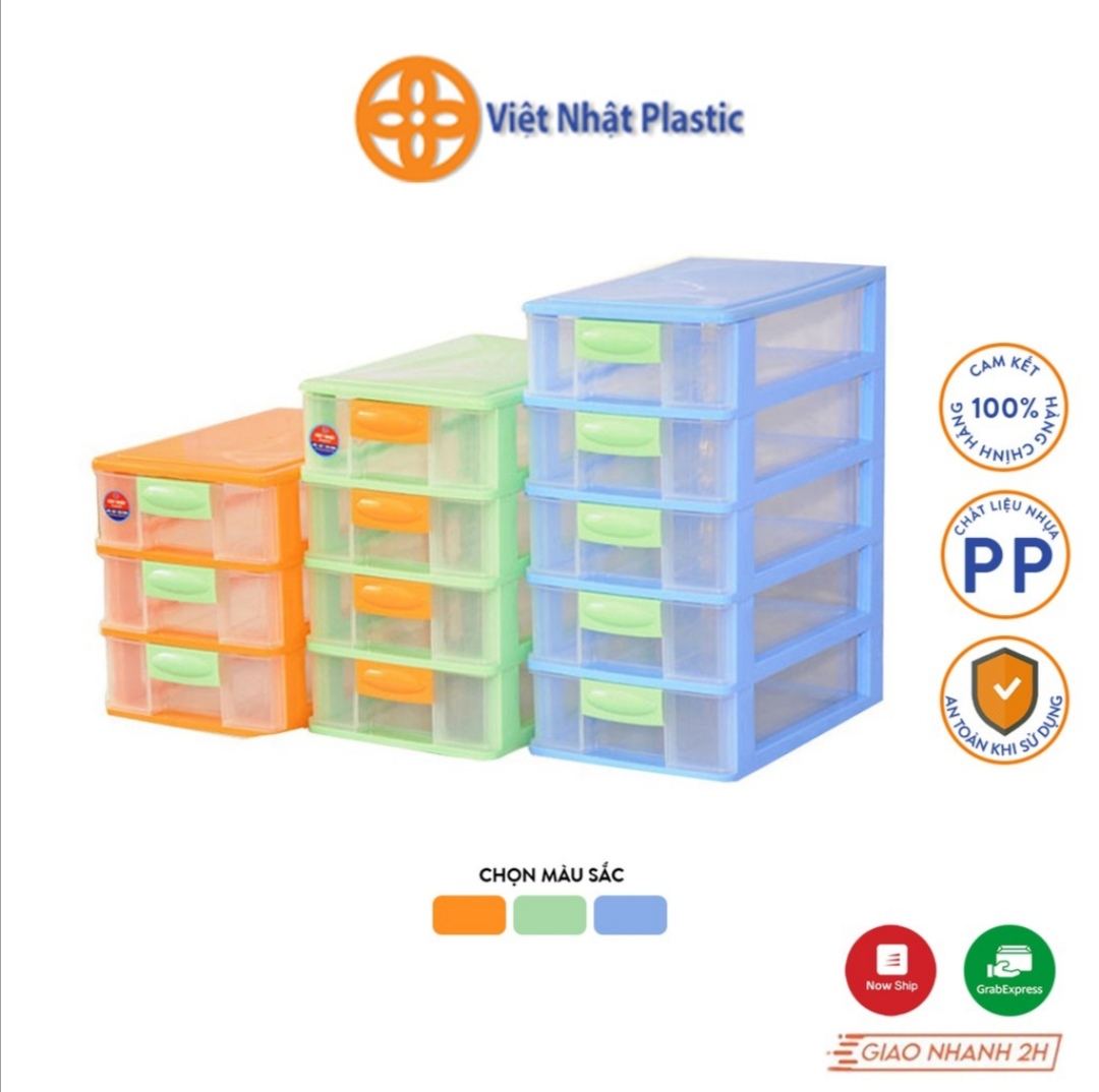 Tủ nhựa mini 3 - 4 - 5 tầng việt nhật. kích thước: 3 tầng: 26x18x25 cm - 4 tầng: 26x18x32 cm - 5 tầng: 26x18x41 cm
