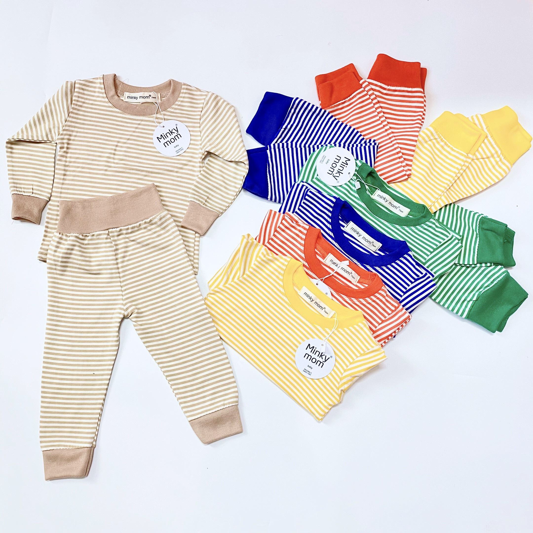 ( minkids) Bộ Thun Lạnh Minky Mom Kẻ Nhỏ Mềm Mại Cho Bé Yêu