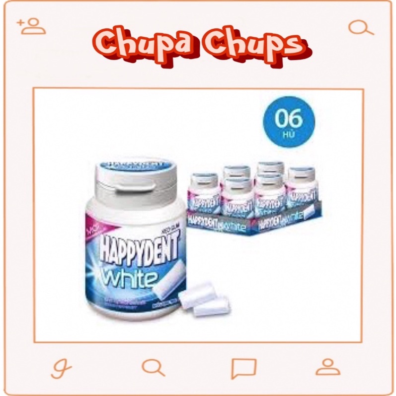 6 Hũ Kẹo Sing Gum Happydent White 56gr Trắng rẵng, Ngừa Sâu Răng