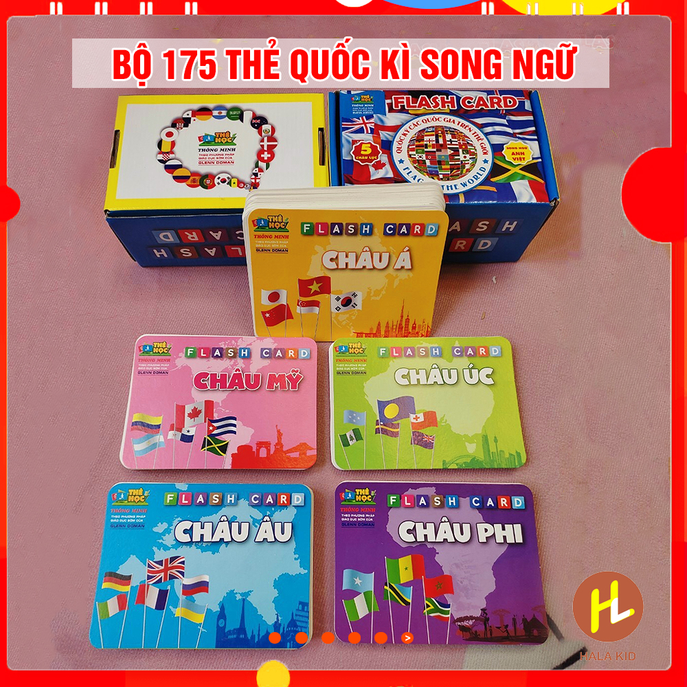 Bộ 175 thẻ học quốc kì thế giới cho bé -flash card cờ các nước