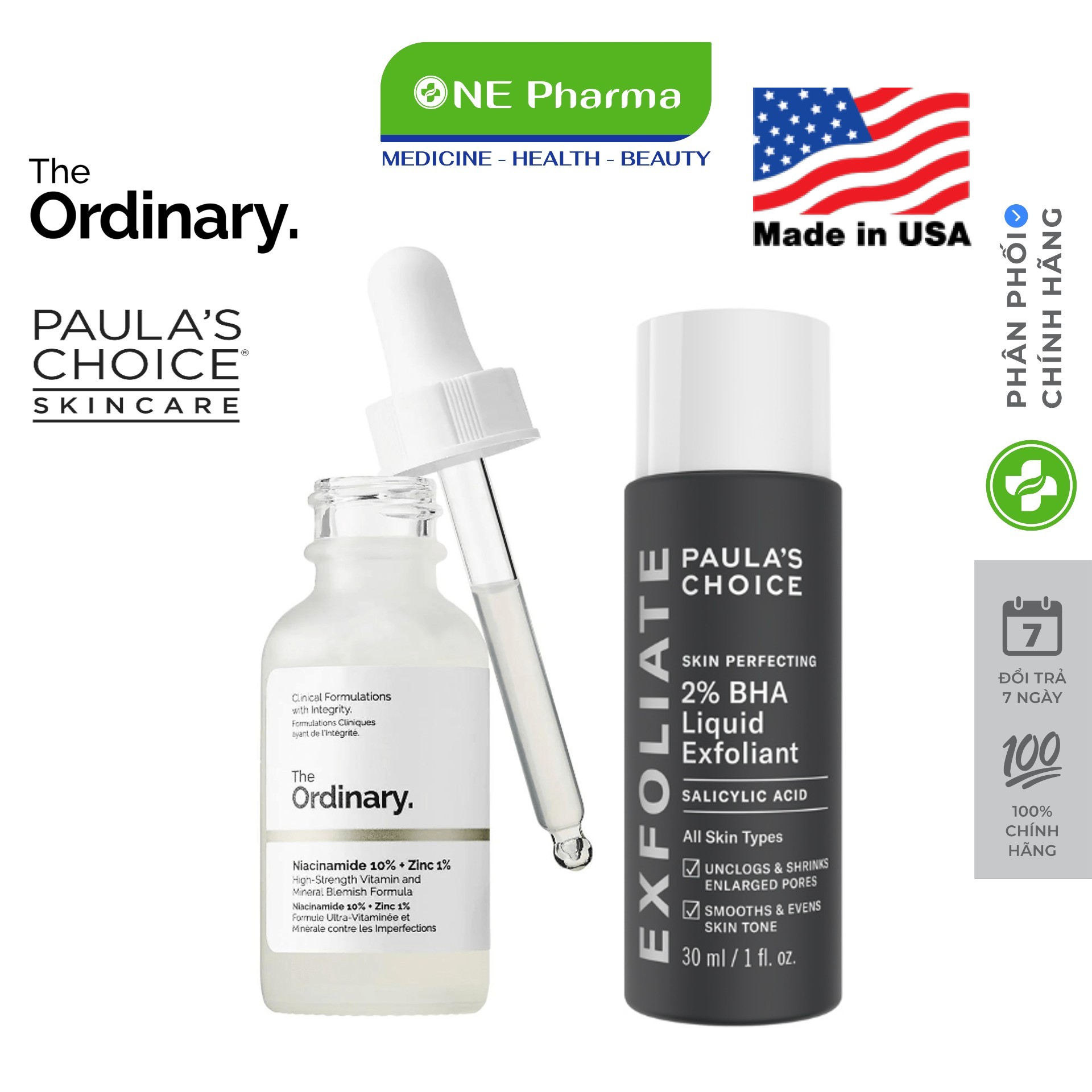 Combo the ordinary niacinamide 10% + zinc 1% 30ml + paula's choice bha 30ml