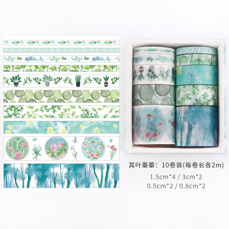 Set 10 Cuộn Băng Dính Masking Tape, Washi tape Nhiều Màu Sắc Họa Tiết Tiện Dụng Trang Trí sổ tay nhật kí B187