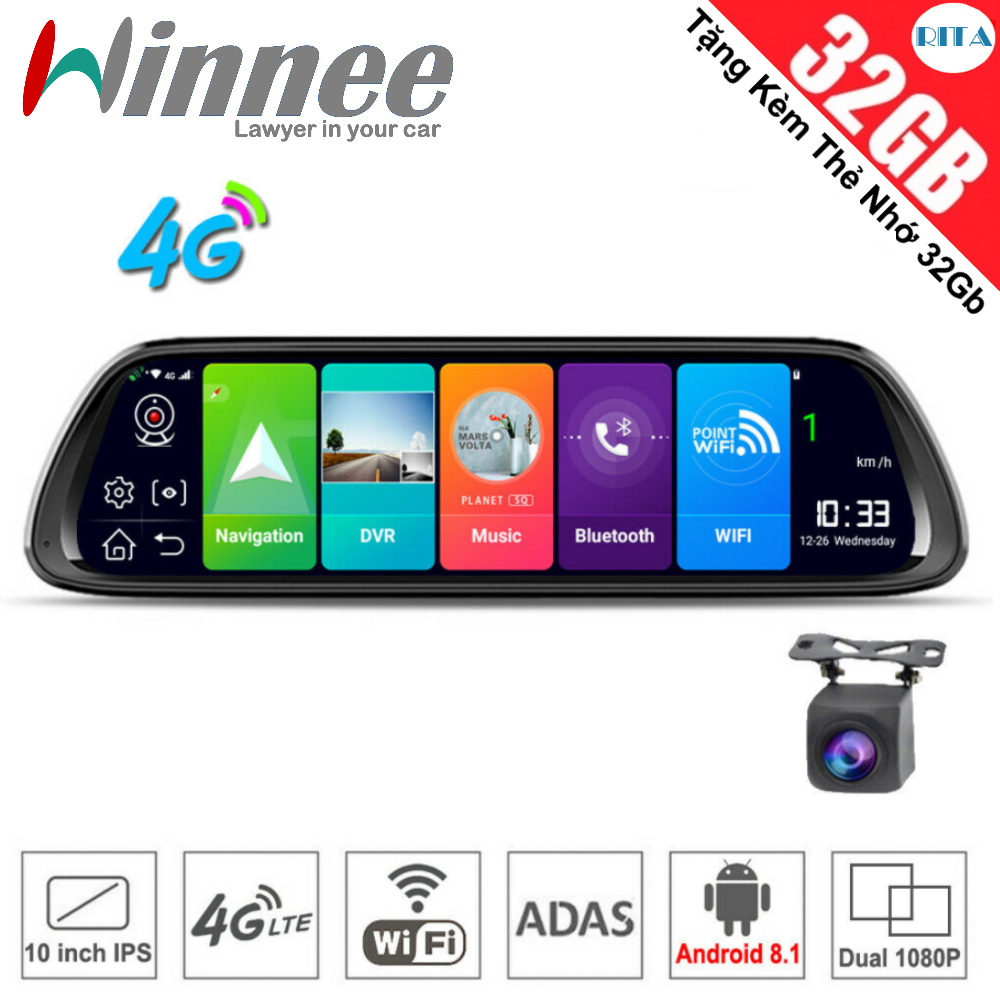 WINNEE Z58 - Camera Hành Trình 4G - Dẫn Đường - Truyền Hình Ảnh Từ Xa - Phát Wifi - Ghi Hình Kép