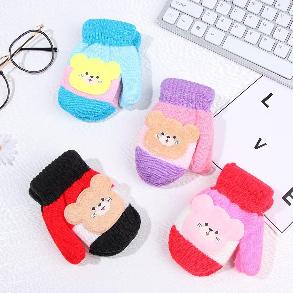 Set 3 đôi găng tay / bao tay len gấu giữ ấm có dây buộc - loại đẹp cho bé từ 1-3 tuổi sp0405
