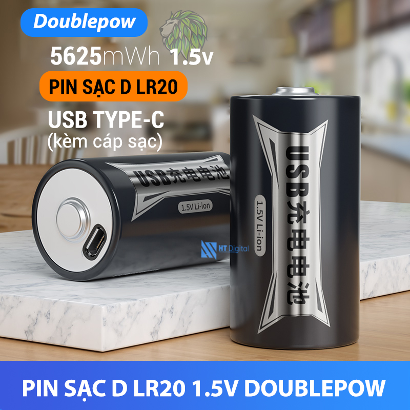 Pin đại sạc cổng USB Doublepow size D 1.5V 5625mWh Lithium