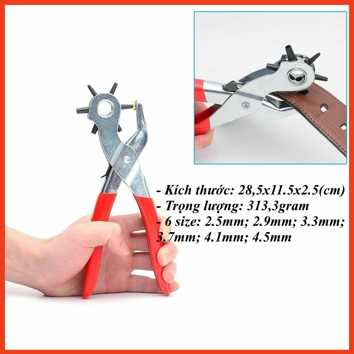 Kìm Bấm Lỗ Thắt Lưng 6 kích thước 2mm, 2.5mm, 3mm, 3.5mm, 4mm, 4.5mm
