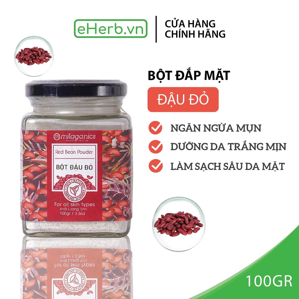 Bột Đậu Đỏ Nguyên Chất Đắp Mặt Nạ Ngăn Ngừa Mụn, Dưỡng Da Trắng Mịn MILAGANICS 100g (Hũ)