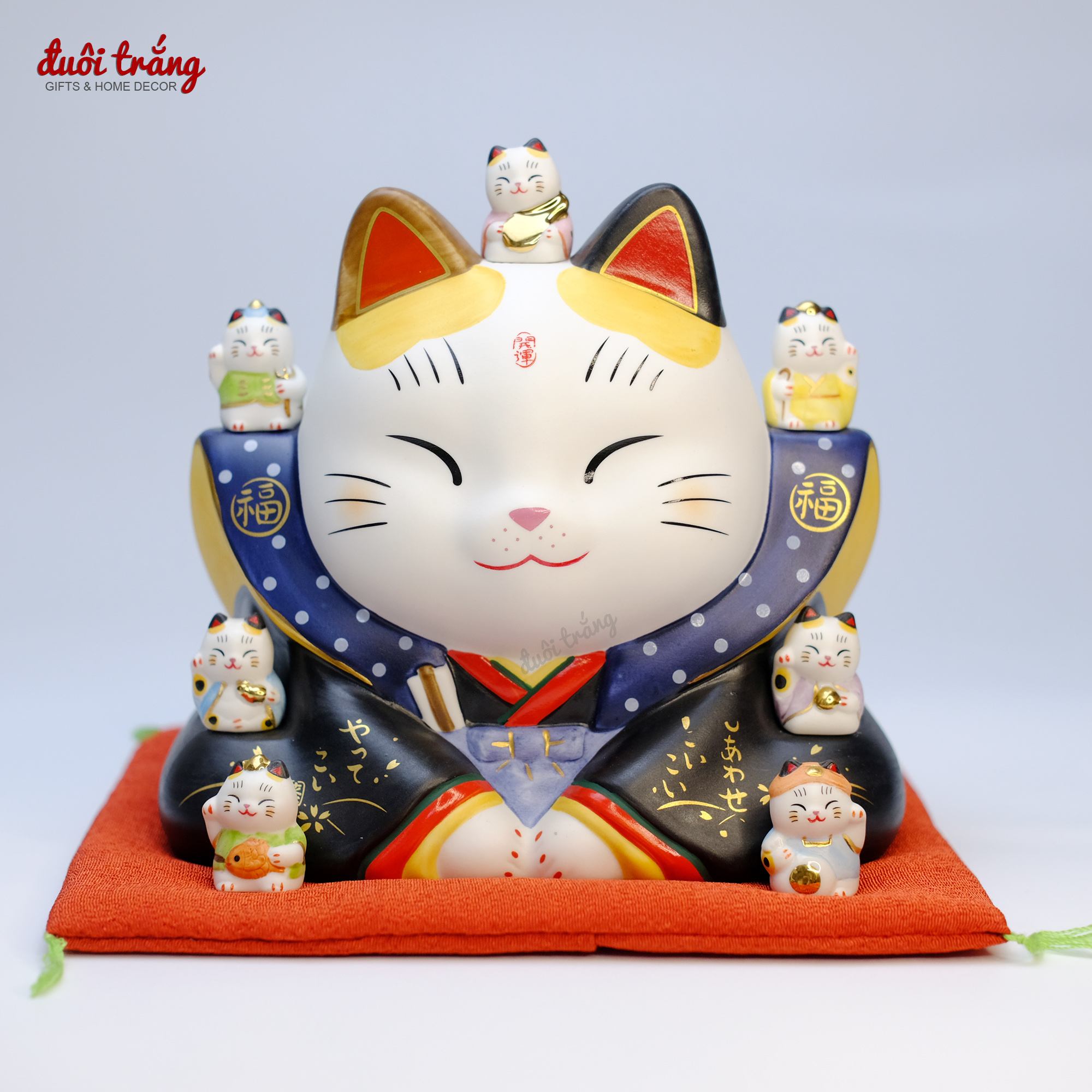 Tượng Mèo Thần tài Nhật Yakushigama Thất Phúc Thần Fukusuke 17cm