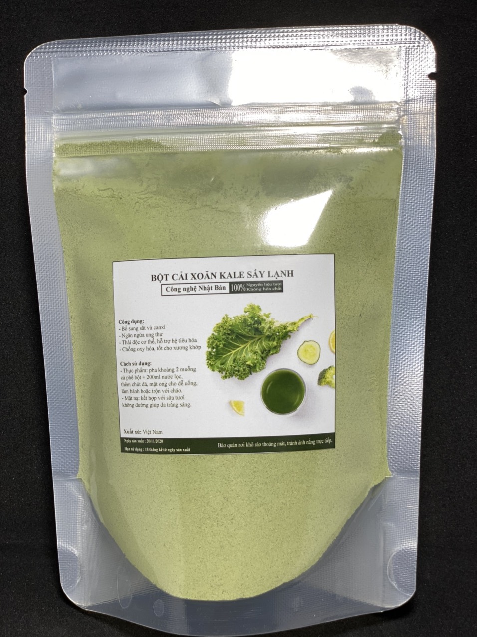Bột cải xoăn Kale sấy lạnh nguyên chất, công nghệ sấy Nhật Bản