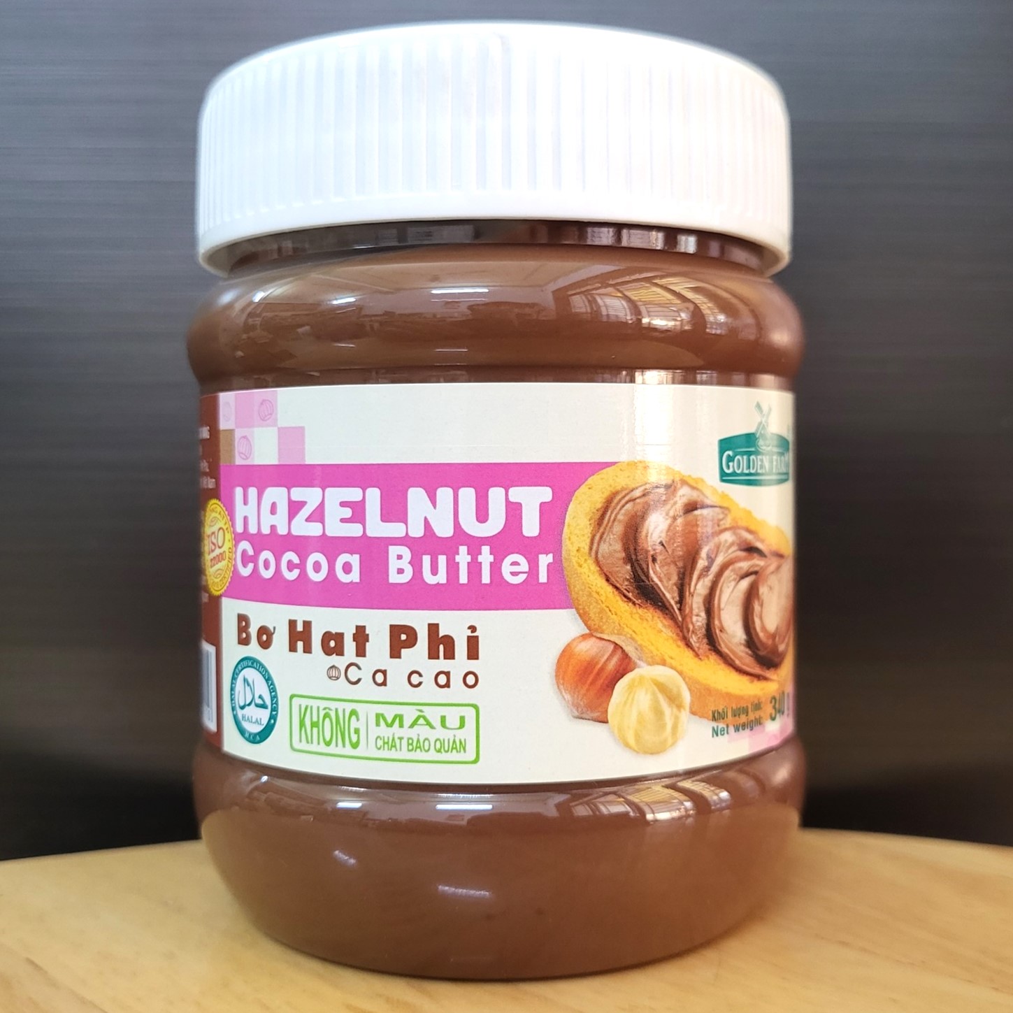 GOLDEN FARM - hộp 340g - BƠ HẠT PHỈ CA CAO / Hazelnut Cocoa Butter (HALAL)