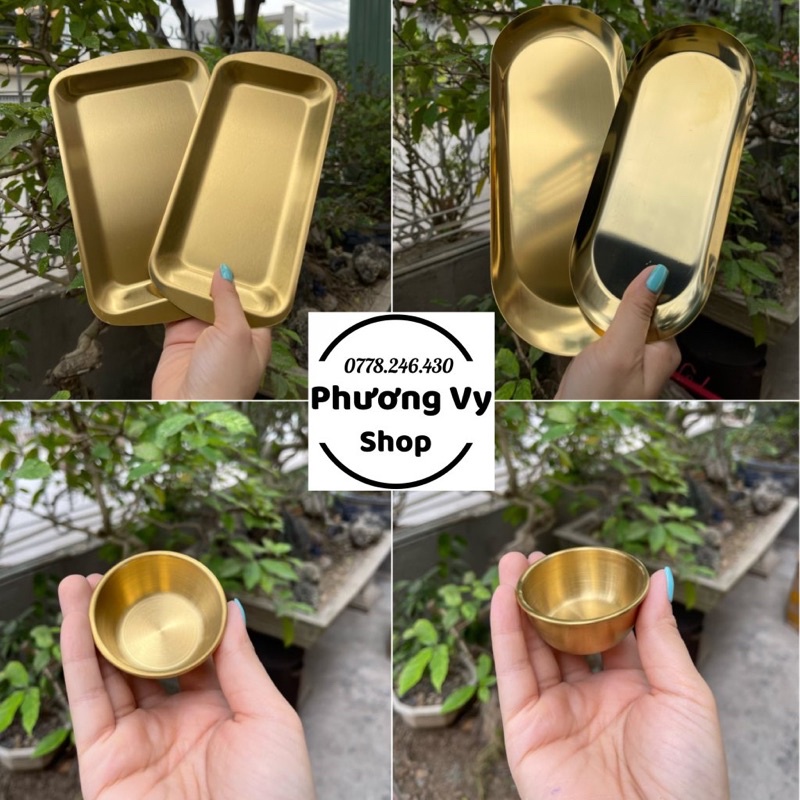 Khay, chén inox mạ vàng