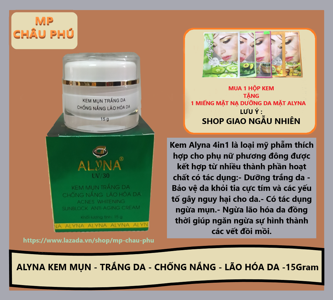 kem alyna mụn lão hóa da 15g ( tặng 1 miếng mặt nạ alyna dưỡng da )