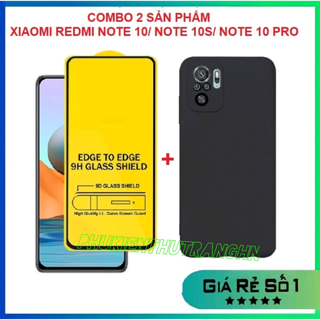 Xiaomi Redmi Note 10/ Note 10S/ Redmi Note 10 Pro - COMBO Kính cường lực full màn hình + ốp dẻo đen có gờ bảo vệ camera
