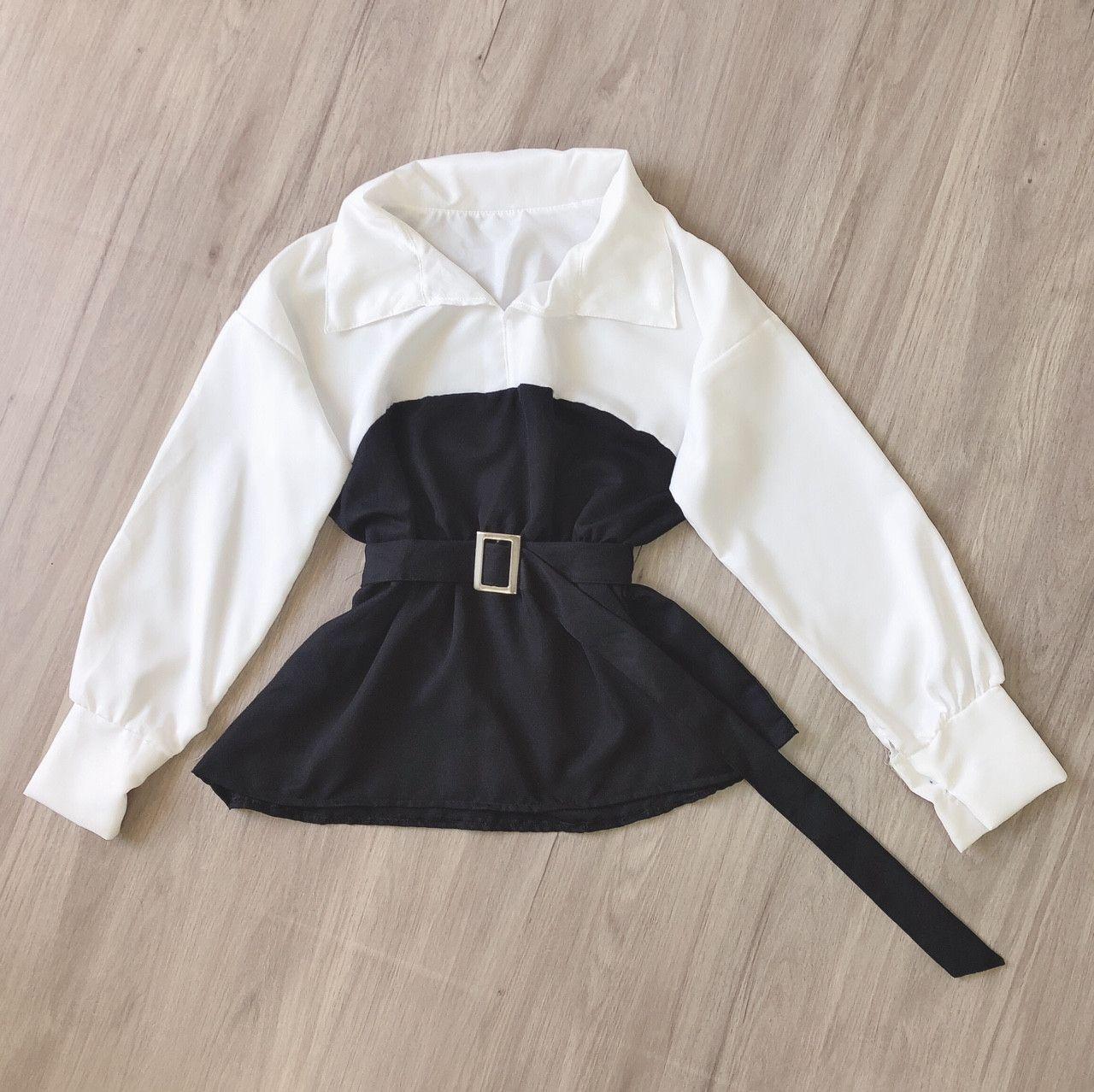 Áo sơ mi tay dài phối màu kèm nịt thanh lịch 1131A33B1